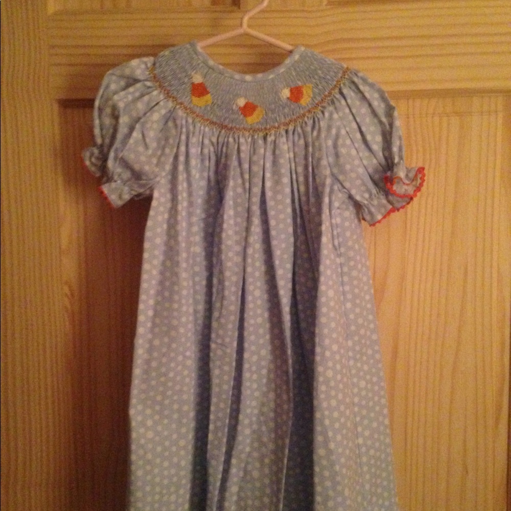 NWOT Polka-dot Pale Blue Candy Corn Smocked Dress